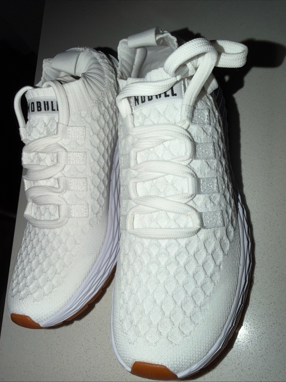 NOBULL White Knit Athletic Shoes with Brown Toe Caps - Picture 5 of 7